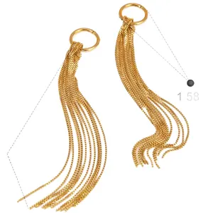 Golden knotted tassel drop earrings featuring multiple fine box chains on hoops