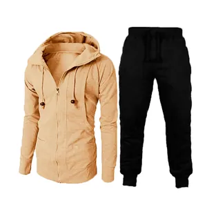 Survêtement homme en polaire jacquard 2 pièces avec sweat à capuche kaki et pantalon