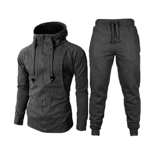 Survêtement de sport pour homme avec sweat à capuche jacquard et pantalon gris foncé