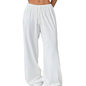 Women's lightweight drawstring straight leg sweatpants in white for fitness and casual wear