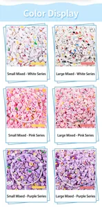 Variety of cartoon resin accessories in white, pink and purple for DIY phone case crafts