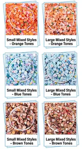 Detailed view of various colorful cartoon resin charms for DIY crafts and phone deco