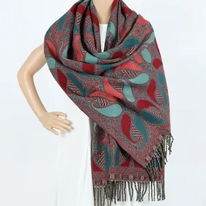 Magnifique châle vintage jacquard à motif cachemire avec franges élégant pour femmes