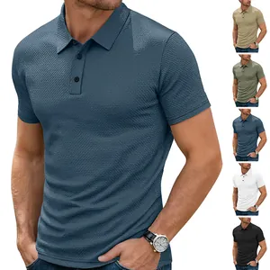 Men's Short Sleeve Polo Shirt Waffle Knit Breathable Solid Color Casual Sports Business Lightweight Top