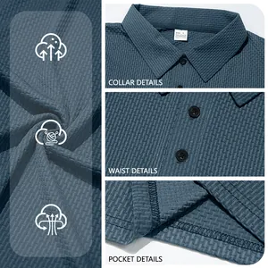 Men's waffle knit seersucker short sleeve Polo shirt with breathable texture