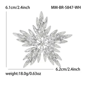 Elegant silver snowflake brooch featuring sparkling marquise rhinestones for Christmas gifts