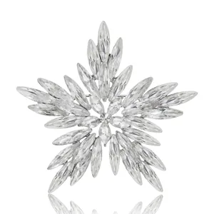 Elegant snowflake brooch with sparkling crystals for Christmas sweater accessories.