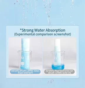 Dettaglio macro che mostra il test di assorbimento d'acqua di questo asciugamano da viaggio.
