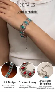 Detailed macro view of vintage bohemian turquoise bracelet with adjustable chain link clasp