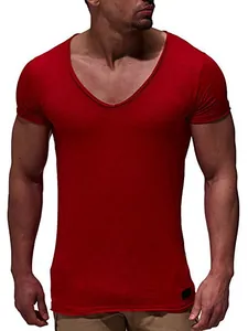 T-shirt rouge col en V pour homme, coupe ajustée pour le sport et l'été