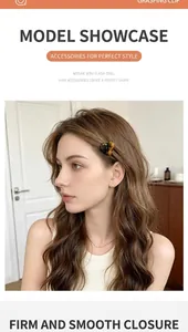 Close-up of a sweet heart-shaped acetic acid hair claw clip worn by a model.