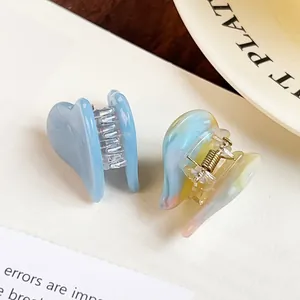 Sweet acetate heart small hair claw clips in light blue and colorful marble patterns