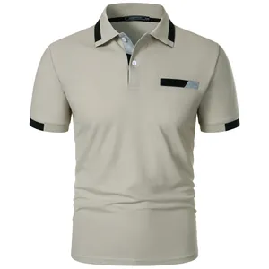 Men's khaki slim fit polo shirt with black contrast collar and chest detail