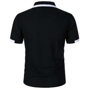 Back view of a black slim-fit men's t-shirt with contrasting white trim on collar and sleeves