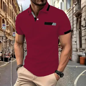 Close-up detail of a wine red slim fit men's polo shirt with stylish contrast collar