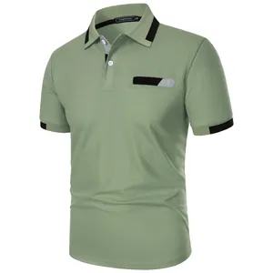 Slim fit men's olive green polo shirt with contrast color block details