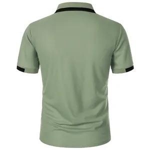Back view of men's olive green slim fit short sleeve polo shirt with black trim