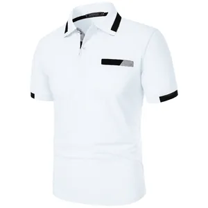 Men's slim fit polo shirt with contrast collar and pocket detail in clean white