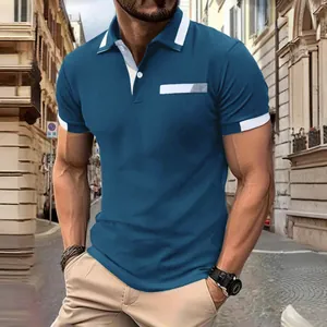 Stylish slim fit men's blue polo shirt featuring contrast white collar and sleeve cuffs