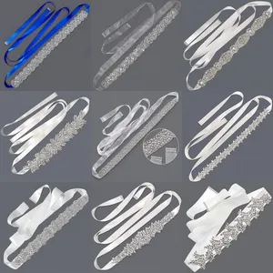 Bridal Wedding Belt Silver Rhinestone Ribbon Waistband For Evening Dress Party Prom Accessories Adjustable Shiny Thin For Women