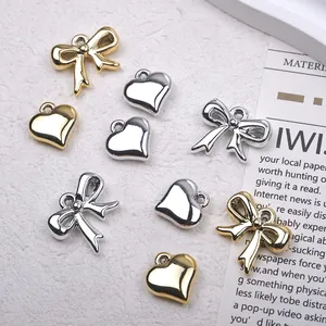 Heart And Bow Charms Pendants Electroplated Acrylic Silver Gold Plated For DIY Jewelry Making Necklaces Bracelets