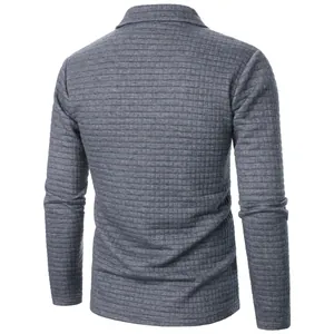 Detailed back view of men's grey waffle knit cardigan showing high-quality fabric texture