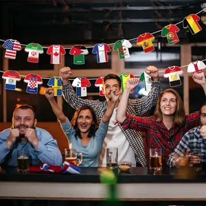 2026 World Cup soccer theme banner with multi-country jersey garland for party decor