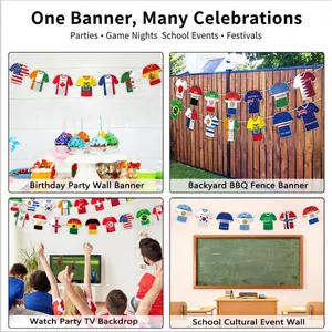 World Cup 2026 soccer themed party banner featuring national flag jersey bunting decorations