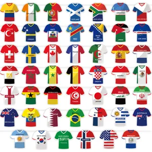 2026 World Cup soccer theme bunting banner with various national flag t-shirt designs
