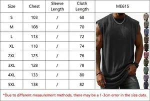 Size chart and measurement guide for men's vintage washed cotton sleeveless tank top