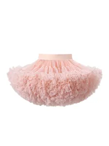 Girls Cherry Blossom Pink Tutu Skirt Nylon Mesh Multi Layer Puffy Princess Skirt For Kids Party Performance Tulle Skirt