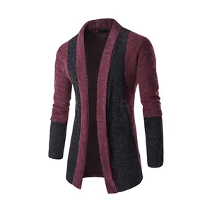 Stilvolle langärmelige Herren Strickjacke mit Kontrast-Patchwork und offenem Frontdesign