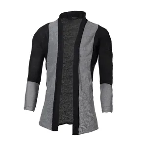Herren-Strickjacke mit Patchwork-Design in Schwarz und Grau, Detailansicht Stoff