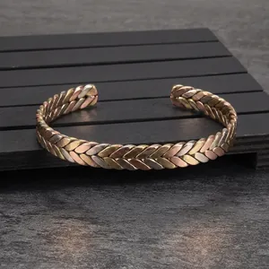 Adjustable 3-color wheat braided pure copper magnetic therapy bracelet for health