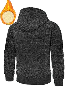 Rückansicht einer dicken, mit Fleece gefütterten Herren-Kapuzenstrickjacke in Anthrazit