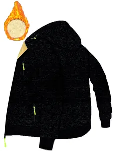 Detailansicht der verdickten, fleecegefütterten Herrenkapuzenjacke mit Neonakzenten