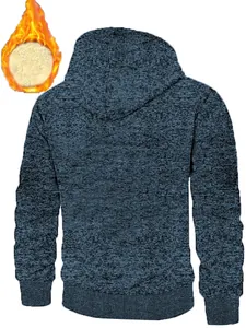 Rückansicht der verdickten Jacquard-Kapuzenjacke für Herren mit warmem Fleecefutter