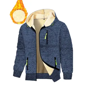 Herren Winter Fleece Gefütterte Kapuzenjacke Warme Melierte Zip Up Hoodie Sweatshirt Mit Kontrast Reißverschlusstaschen Casual Outdoor Mantel