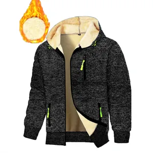 Dicke Herren-Kapuzenjacke mit Fleecefutter, Jacquard-Strick und Reißverschluss