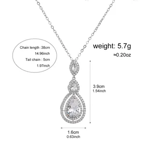 Teardrop-Anhänger Halskette Detail mit präzisen Längen-, Breiten- und Gewichtsangaben.