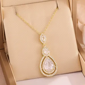 Abgestufte Mehrlagige Zirkonia Anhänger Halskette Kupfer Halo Elegant Hochzeit Party Schmuck Für Damen