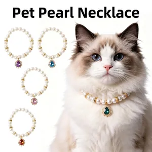 Elegant pet pearl necklace featuring colorful teardrop pendants for cats and small dogs