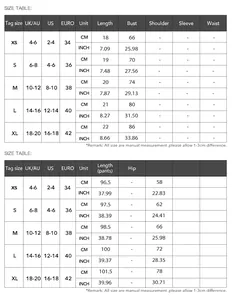 Detailed size chart for women's casual holiday bandeau top and skirt two-piece set