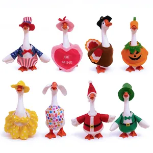 Various holiday-themed outfits including Christmas and Halloween for a 23-inch porch goose