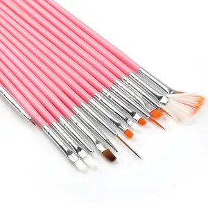 Professional 15-piece pink nail art brush set for intricate painting and gel application