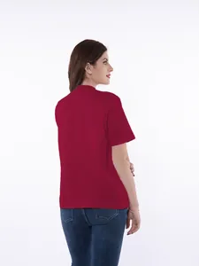 Detailed back view of a soft maroon post-mastectomy recovery shirt for women's care.