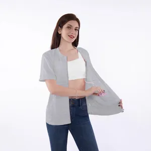 Short sleeve post-mastectomy recovery shirt with hidden drainage pockets and full zipper