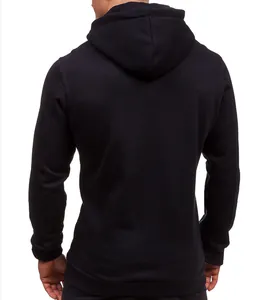 Detailed back view of a premium men's solid black casual zip-up hooded sweatshirt jacket
