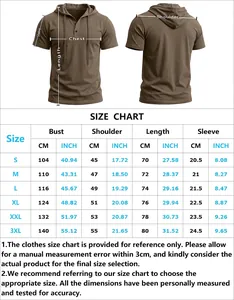 Tableau des tailles détaillé pour le t-shirt à capuche Henley à manches courtes