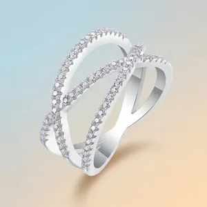Elegant S925 silver intertwined multi-band ring featuring sparkling moissanite stones